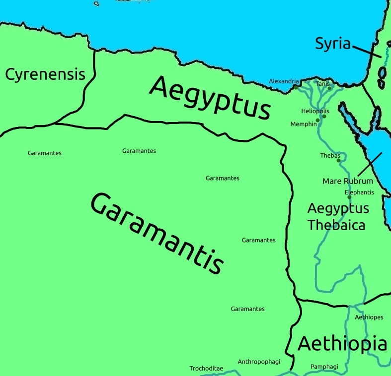 map of Egypt and Ethiopia, with some of the Roman province of Syria seen to the east, and Cyrenensis to the west.