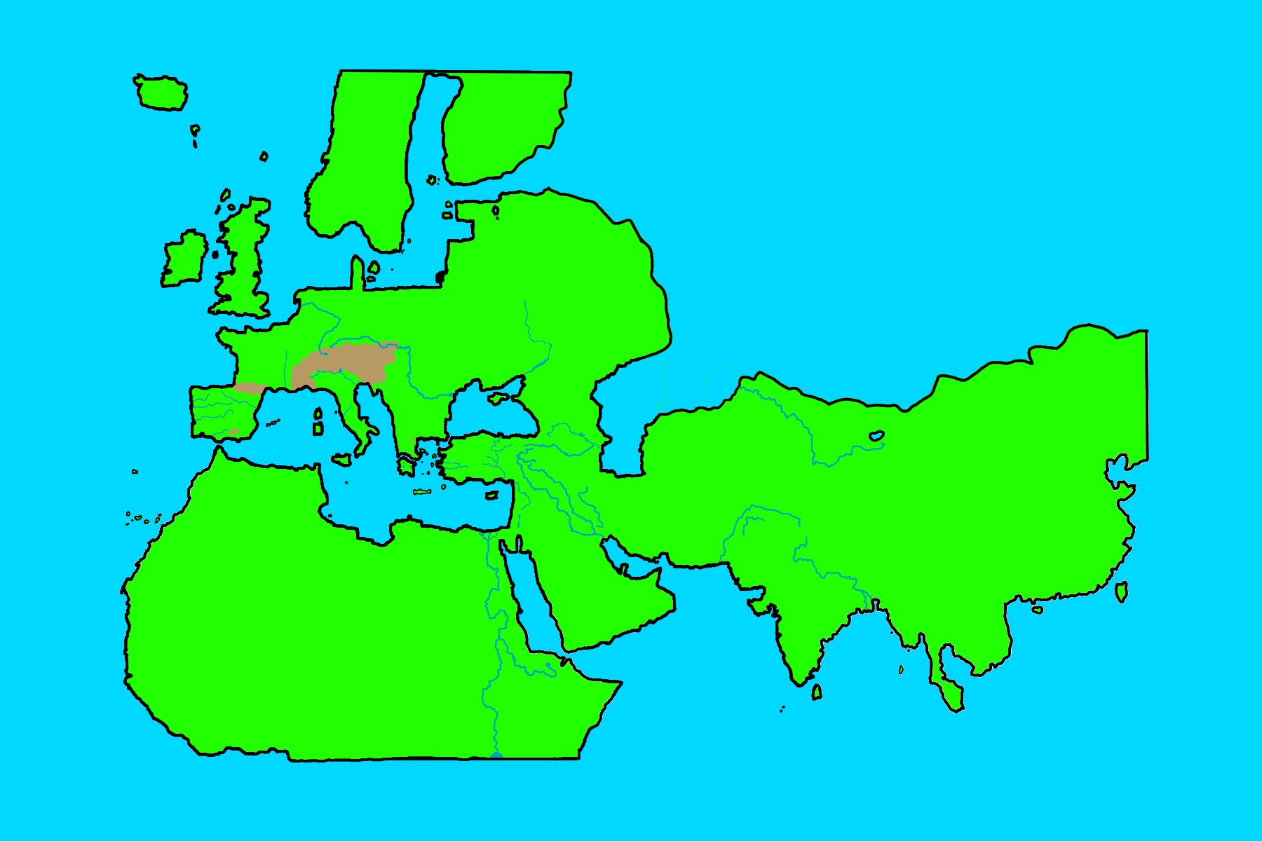 map of the world. There are several islands around the three continents: Asia, Europe and Africa. To the far north of Europe is Thyle, after which come, going south, the Orcades islands, off the coast of Britain and the island of Scotia, also known as Hibernia, or today Ireland. There is also in the Atlantic ocean the island of the fortunate, and to the south Gorgades and Hesperidum, off the coast of Mauritania. In the Indian ocean, there are the small Chryse and Argyre islands, and the large Taprobane. Finally, in the Mediterranean, starting from the East: Cyprus, Crete, the Greek Cyclades islands, Malta, Sicilly, Sardinia, Corsica, the two Belares, and Ebosus, now included in the Belares.